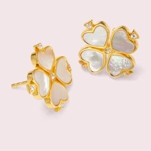 Kate Spade Sterling Silver S925 Gold and Cream Clover Earrings